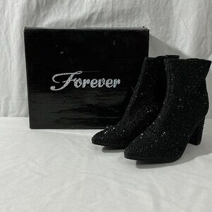 Forever 21 Black Glitter Pointed Toe Booties